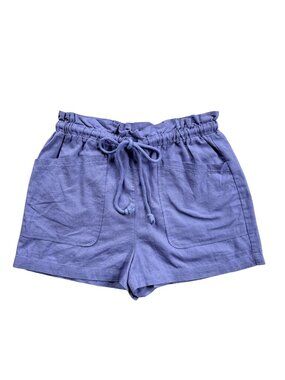 Universal Thread Blue Linen-Blend Paperbag Shorts With Drawstring Waist & Pocket